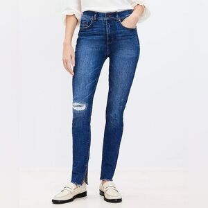 NWT. LOFT Ankle Slit Fresh Cut High Rise Skinny Jeans, Dark Vintage Wash, Sz 24